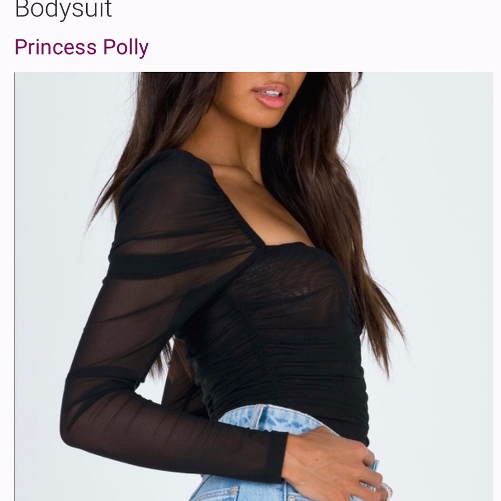 Princess Polly Asher Black Mesh Long Sleeve Bodysuit, Sz 4